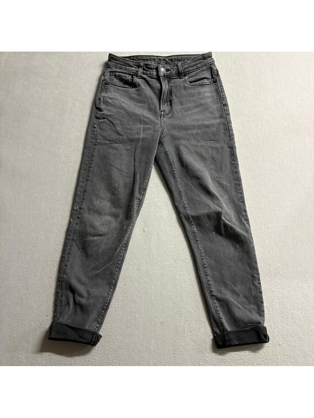 American Eagle Mom Jean Womens 0 Short Gray Denim High Rise Stretch Jeans